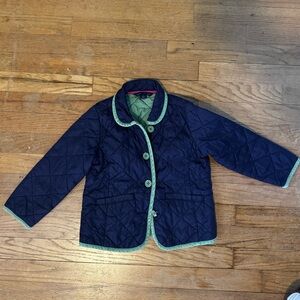 Lands’ End Kids Quilted Jacket – Navy & Green (Extra Button Included)